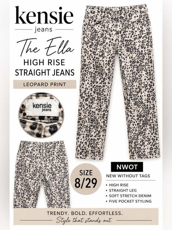 Kensie Denim - Kensie The Ella High Rise Straight Jeans Leopard Print Size 8/29 NWOT